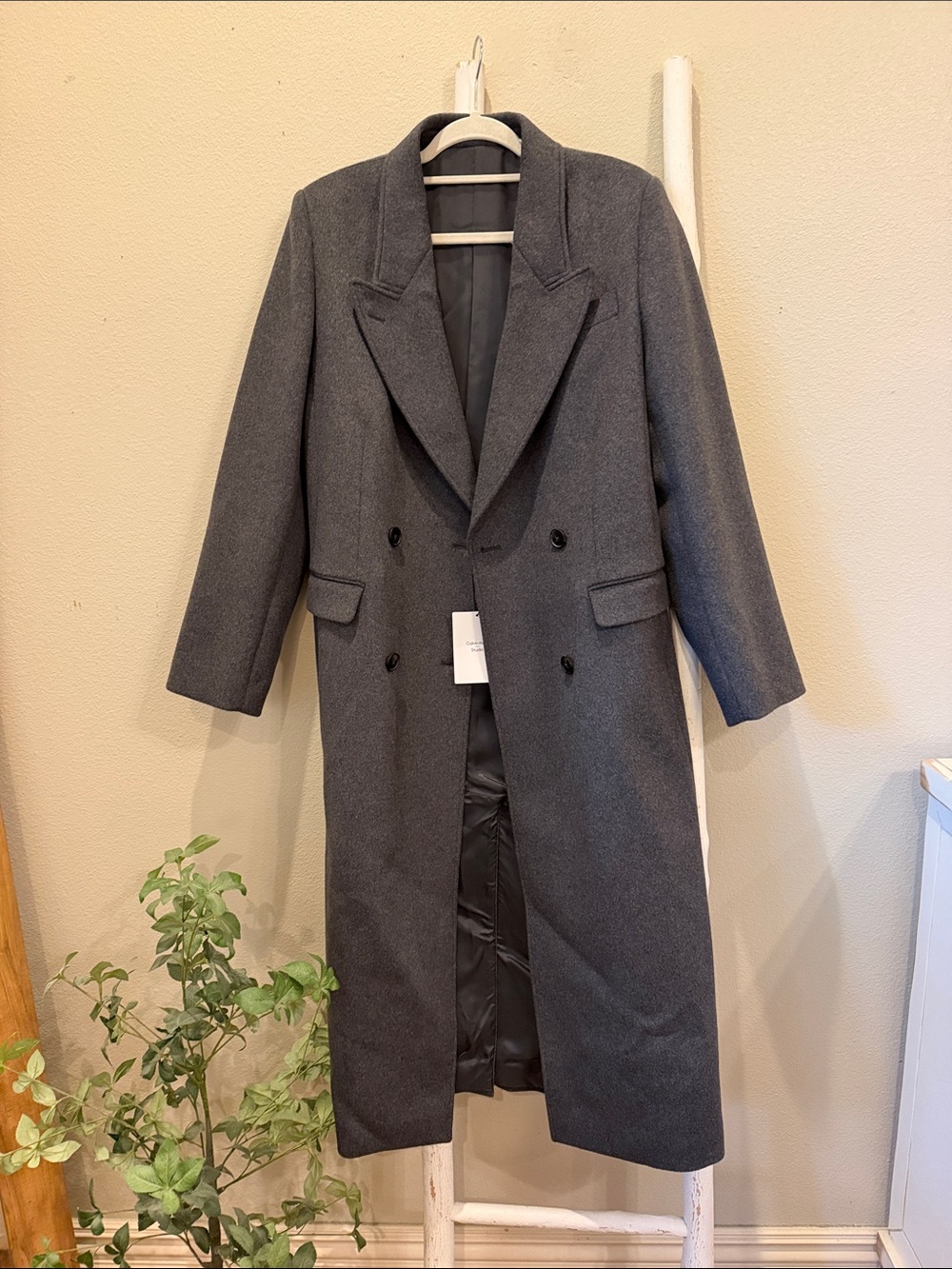Calvin Klein womenās Double-Breasted Long Coat - charcoal NWT